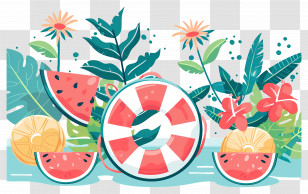 Summer Background - Tropical Fruits And Flowers Transparent PNG