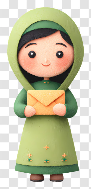 Muslim Girl Holding Envelope - Girl Holding An Envelope In Green Outfit Transparent PNG