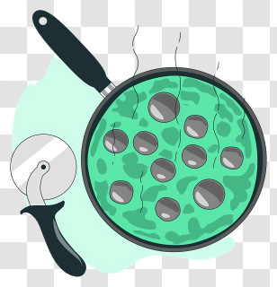 Frying Pan - Pan With Food And Pizza Cutter Transparent PNG