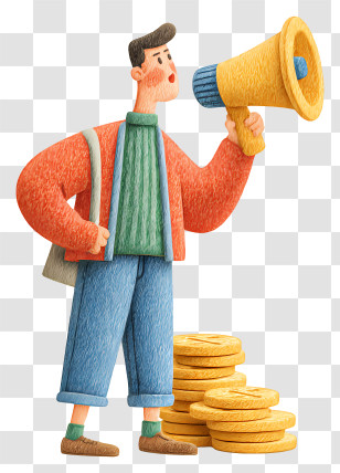 Man Holding Megaphone - Promoter With Megaphone And Coins Transparent PNG