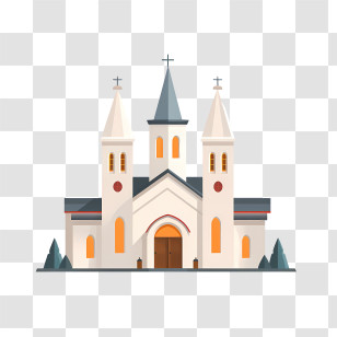 Church - Traditional Church Building With Twin Steeples Transparent PNG