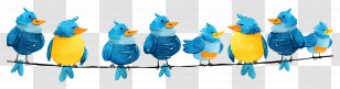 Birds Sitting On Wire - Cartoon Blue Birds Resting On A Wire Transparent PNG