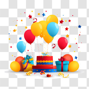 Birthday Frame - Birthday Party Scene With Cake And Balloons Transparent PNG