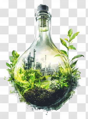 Glass Bottle With Greenery - Eco-Friendly Glass Bottle With Greenery Transparent PNG