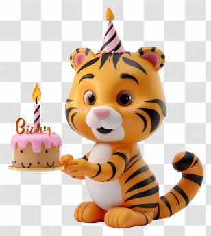 Animal - Cartoon Tiger With Birthday Cake Transparent PNG
