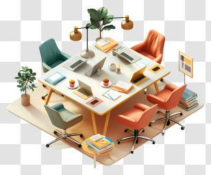 Office Desk - Modern Office Desk With Chairs And Laptops Transparent PNG