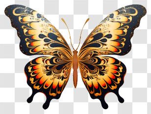 Black And Gold Butterfly - Ornate Butterfly Design In Yellow Hues Transparent PNG
