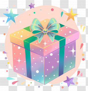 Christmas Gift - Glittery Rainbow Gift Box With Ribbon Transparent PNG
