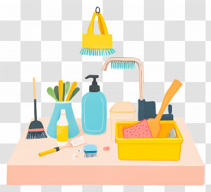 Spring Cleaning - Cleaning Supplies On A Counter Transparent PNG