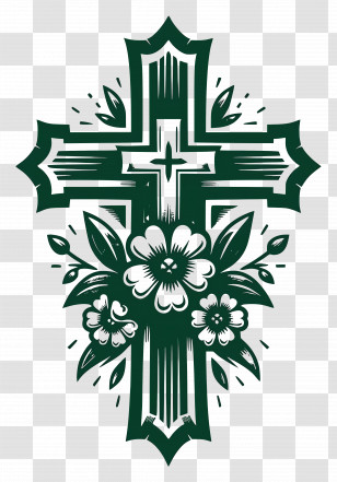 Christian Cross - Cross With Flowers Transparent PNG