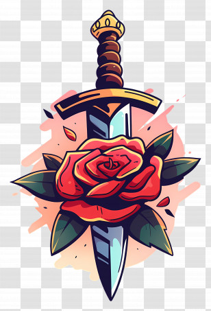 Rose Tattoo - Sword And Rose Tattoo Design Transparent PNG
