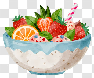 Cartoon - Watercolor Fruit Salad Bowl With Fresh Fruits Transparent PNG