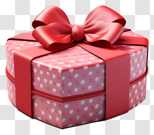 Gift Box - Pink Round Gift Box With Hearts And Ribbon Transparent PNG