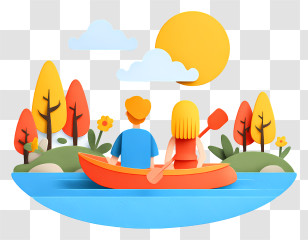 Couple Kayaking - Cartoon Couple Canoeing On A Lake Transparent PNG