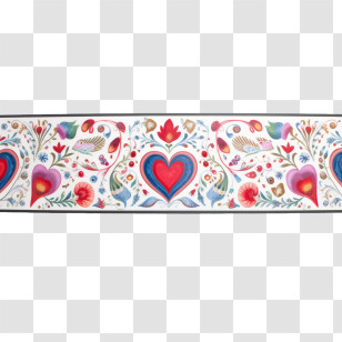 Heart Border - Folk Art Border With Heart And Floral Patterns Transparent PNG