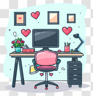 Home Office - Cute Office Desk Setup Transparent PNG