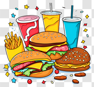 Fast Food - Colorful Fast Food Meal Illustration Transparent PNG
