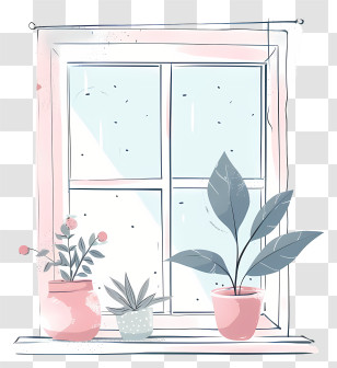 Window - Window With Potted Plants In Pastel Tones Transparent PNG