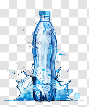 Plastic Bottle - Blue Water Bottle With Splash Illustration Transparent PNG