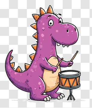 Cute Dinosaur Playing Drum - Purple Dinosaur Playing A Drum Transparent PNG