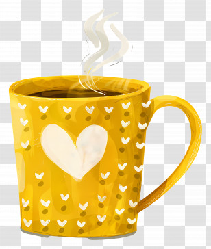 Yellow Mug - Yellow Cup With Heart Design Transparent PNG
