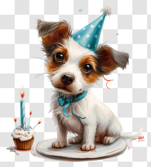 Pet Birthday - Cute Dog With Birthday Hat And Cupcake Transparent PNG