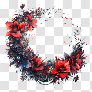 Flower Wreath - Floral Wreath With Deep Red Flowers Transparent PNG