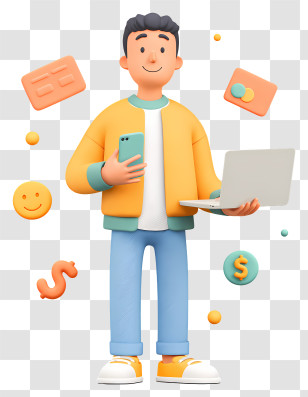 Shopping Via Smartphone - Digital Shopper With Phone And Laptop Transparent PNG