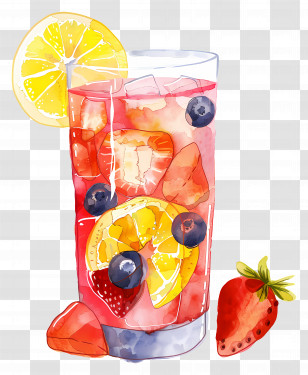 Fruit Drink - Refreshing Fruit Drink With Lemon And Berries Transparent PNG
