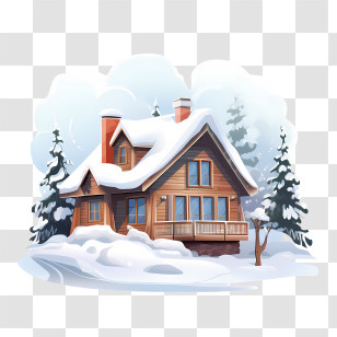 Winter House - Snow-Covered Cottage In Winter Landscape Transparent PNG