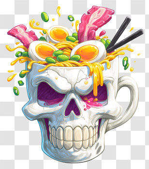 Ramen Noodles In Porcelain Skull - Skull Ramen Bowl With Eggs And Bacon Transparent PNG