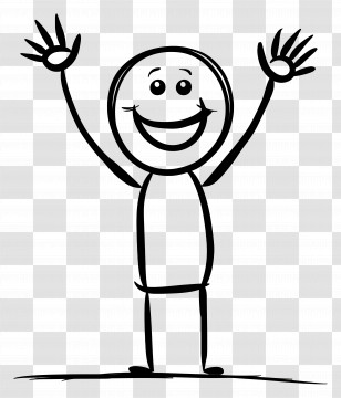 Happy Stick Figure - Cheerful Stick Figure With Raised Hands Illustration Transparent PNG