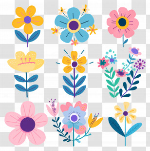 Bright Flowers - Cartoon-Style Bright Floral Design Transparent PNG