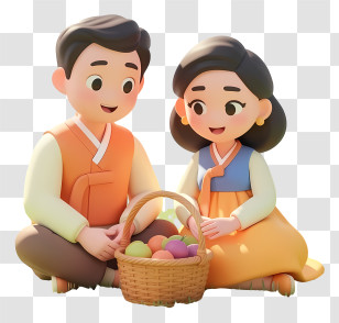Sweet Couple With Basket Transparent PNG