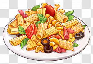 Cartoon Pasta - Plate Of Pasta Salad With Fresh Ingredients Transparent PNG