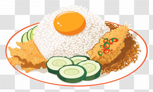 Nasi Lemak - Plate Of Rice With Fried Egg And Sides Transparent PNG