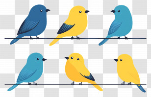 Birds Sitting On Wire - Simple Blue And Yellow Birds Transparent PNG