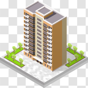 Icon - Isometric Tall Residential Building With Landscape Transparent PNG