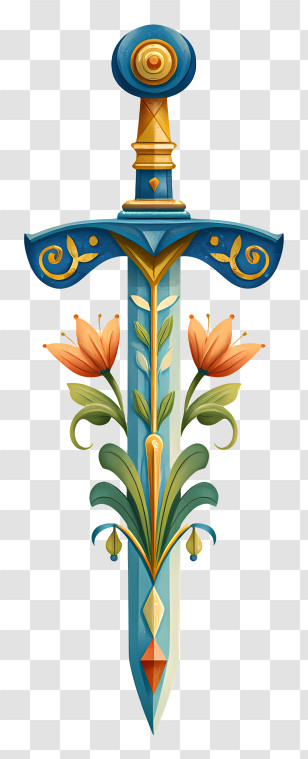 Ornate Sword - Decorative Sword With Floral Design Transparent PNG
