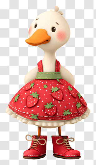 Goose In Boots - Fashionable Duck In Strawberry Dress Transparent PNG