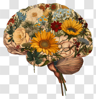 Brain Mind - Floral Brain Illustration Transparent PNG