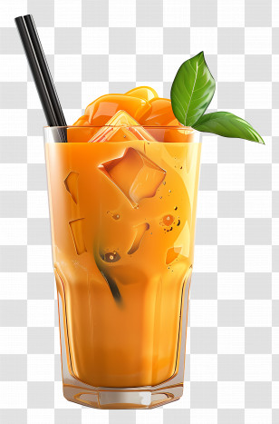 Thai Tea - Refreshing Orange Drink With Ice Cubes Transparent PNG