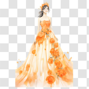Wedding Dress
 - Orange Floral Gown With Rose Details Transparent PNG