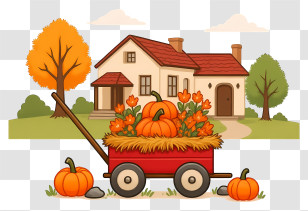Pumpkin Wagon - Cozy Farmhouse With Pumpkin Wagon Transparent PNG