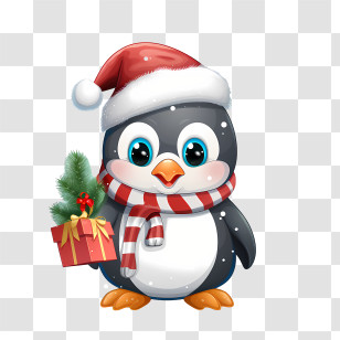 Christmas Penguin - Cute Christmas Penguin With Gift Transparent PNG