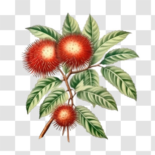 Rambutan Fruit - Rambutan Fruit And Leaves Botanical Transparent PNG