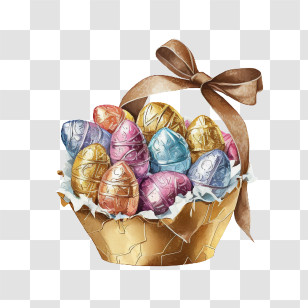 Basket - Festive Basket Filled With Colorful Easter Eggs Transparent PNG