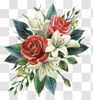 Bouquet - Red Roses And White Lilies Bouquet Transparent PNG
