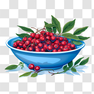 Red Cranberries - Bowl Of Red Berries With Leaves Transparent PNG