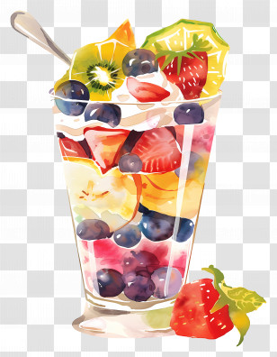 Fruit Parfait - Fruit Parfait With Cream And Berries Illustration Transparent PNG